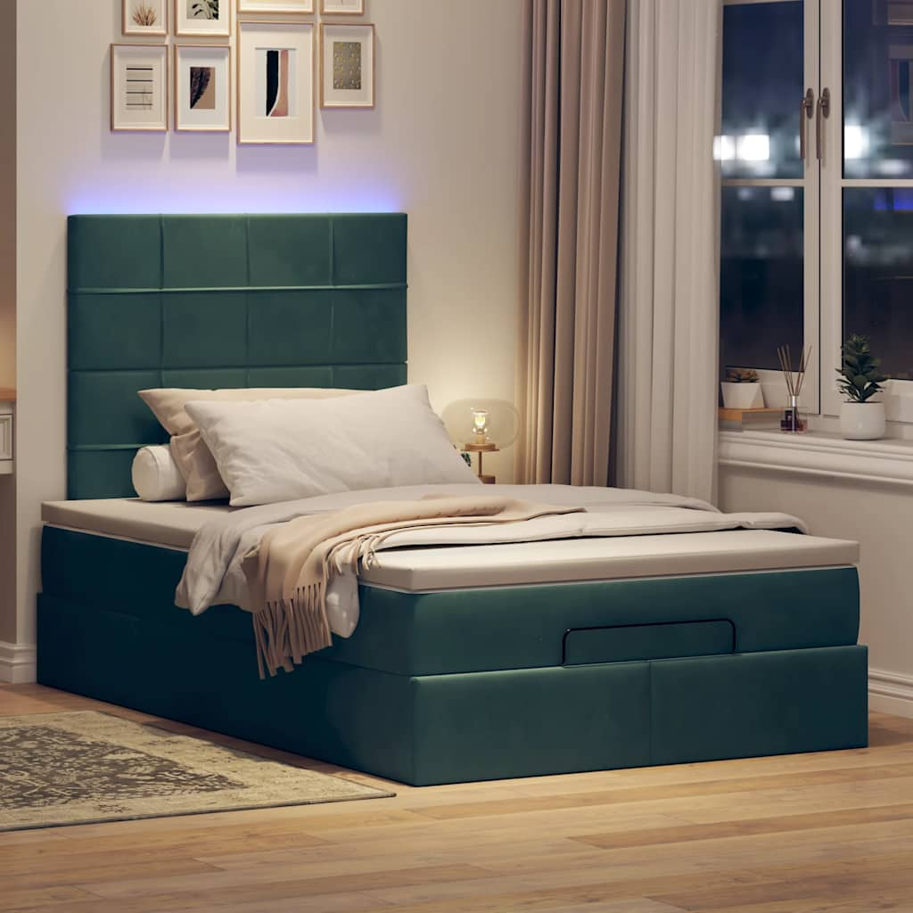 Cadre de lit ottoman avec matelas vert foncé 120x190 cm velours