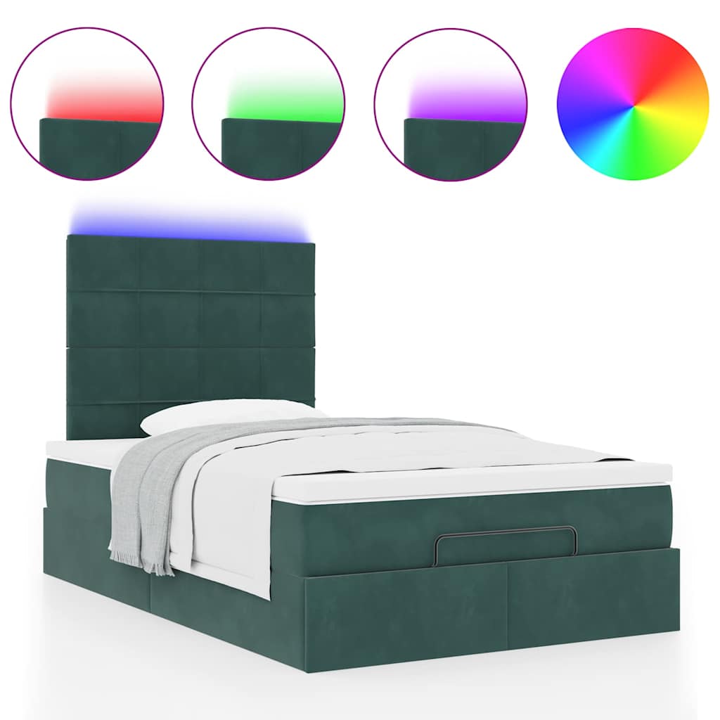 Cadre de lit ottoman avec matelas vert foncé 120x190 cm velours