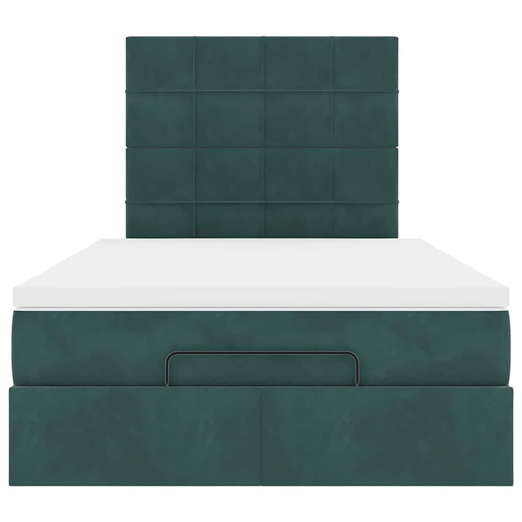 Cadre de lit ottoman avec matelas vert foncé 120x190 cm velours