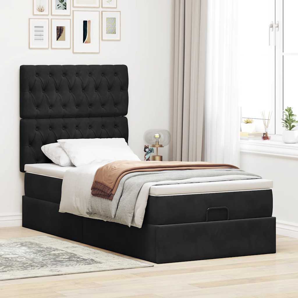 Cadre de lit ottoman avec matelas noir 80x200 cm velours