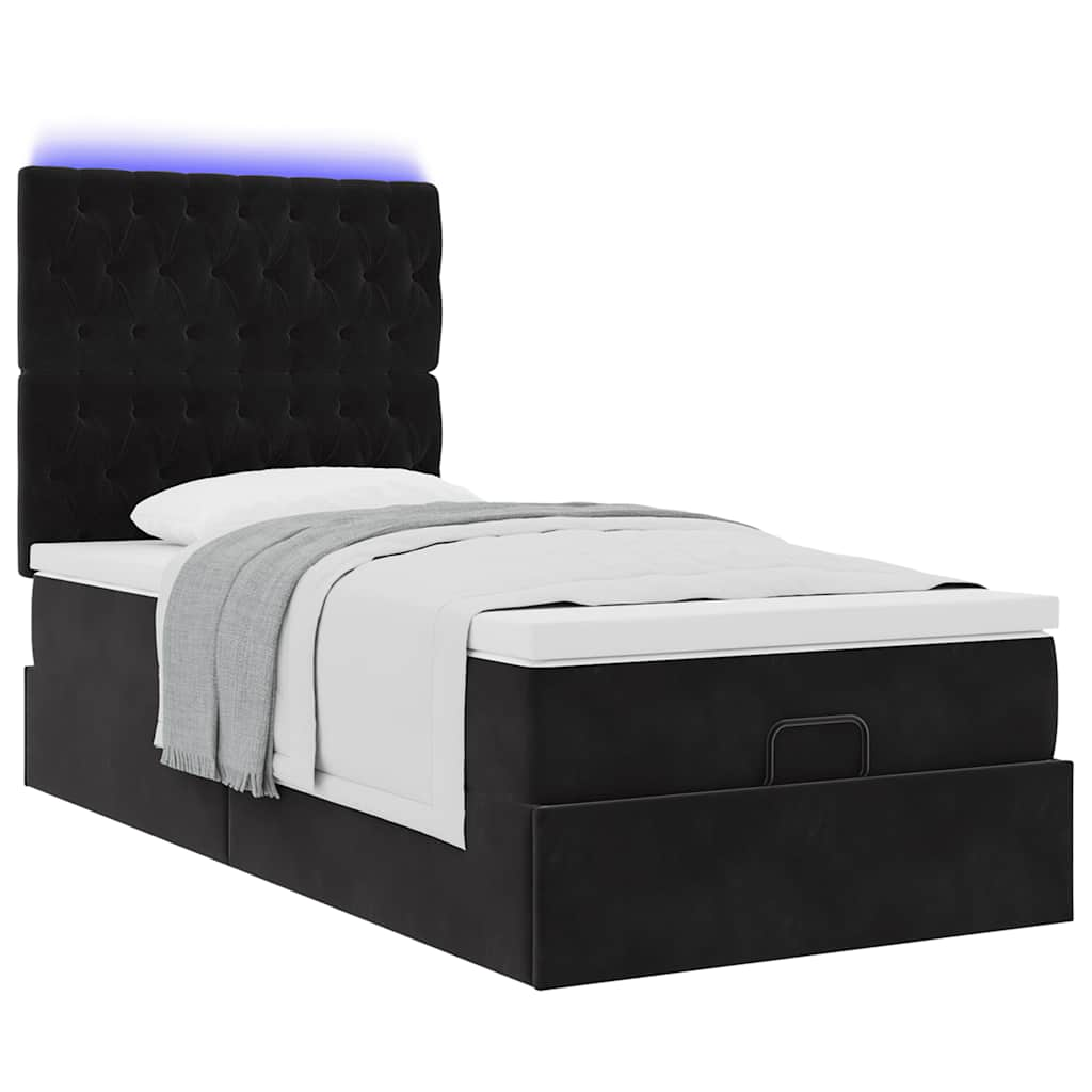 Cadre de lit ottoman avec matelas noir 80x200 cm velours