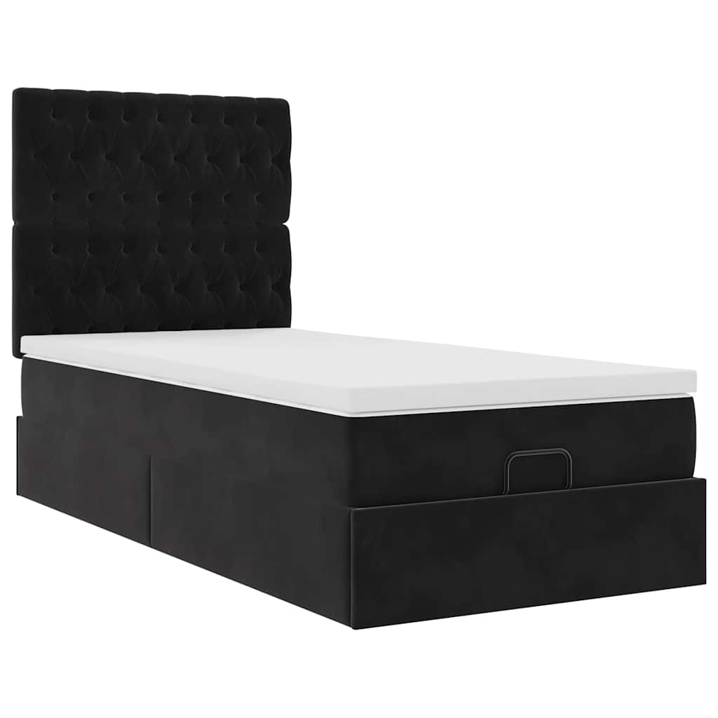 Cadre de lit ottoman avec matelas noir 80x200 cm velours