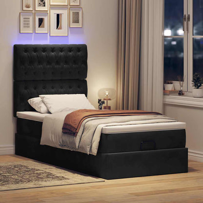 Cadre de lit ottoman avec matelas noir 80x200 cm velours