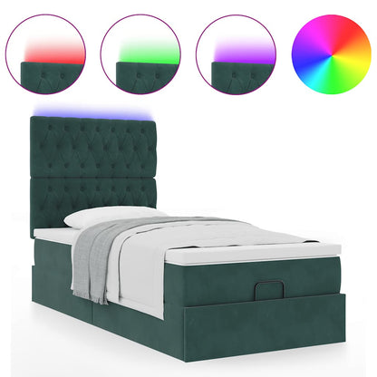 Cadre de lit ottoman avec matelas vert foncé 80x200 cm velours