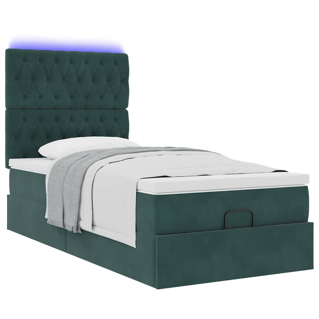 Cadre de lit ottoman avec matelas vert foncé 80x200 cm velours