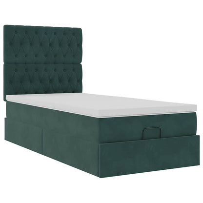 Cadre de lit ottoman avec matelas vert foncé 80x200 cm velours