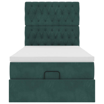 Cadre de lit ottoman avec matelas vert foncé 80x200 cm velours