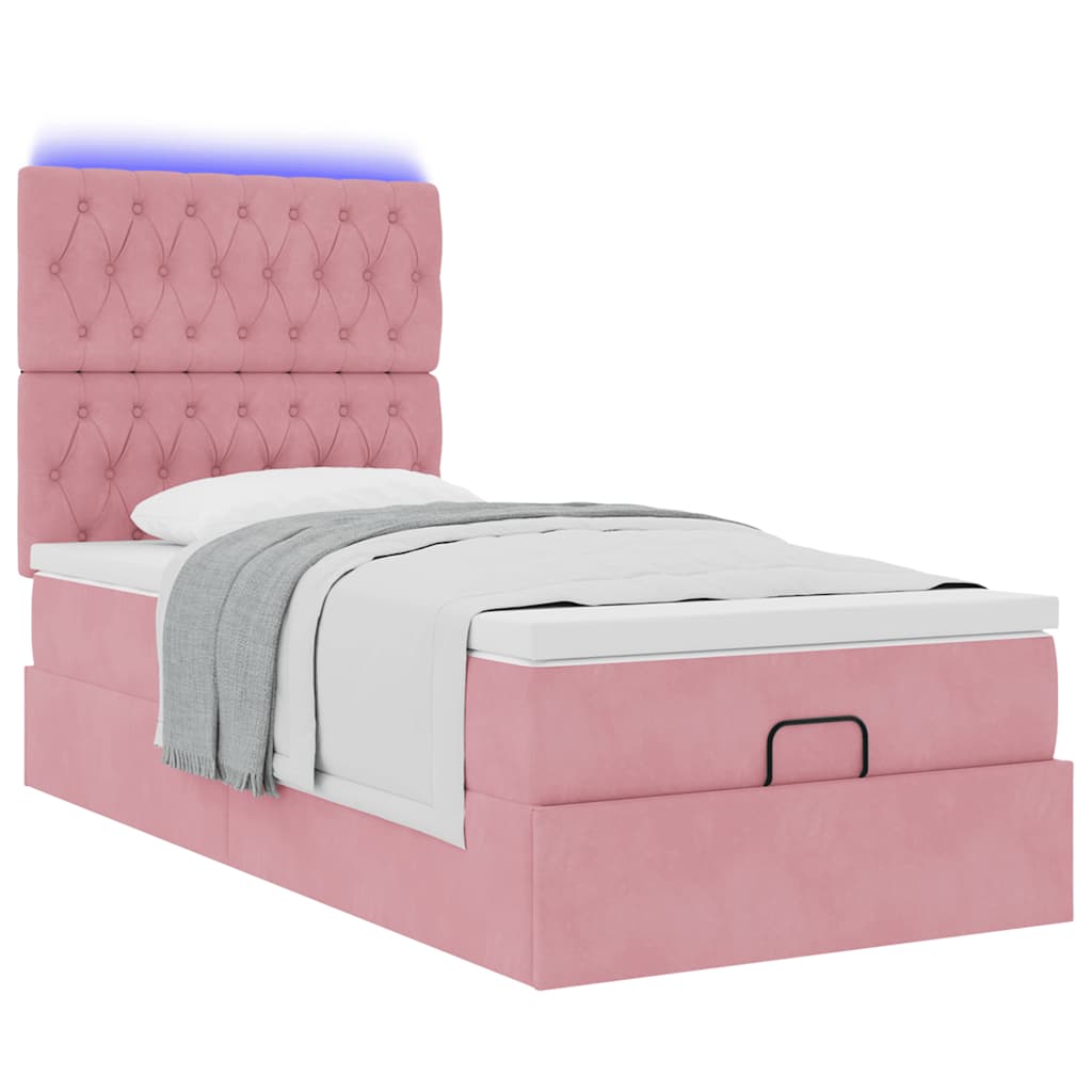 Cadre de lit ottoman avec matelas rose 80x200 cm velours