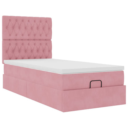 Cadre de lit ottoman avec matelas rose 80x200 cm velours