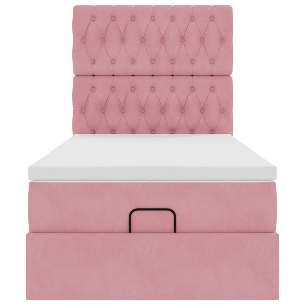 Cadre de lit ottoman avec matelas rose 80x200 cm velours