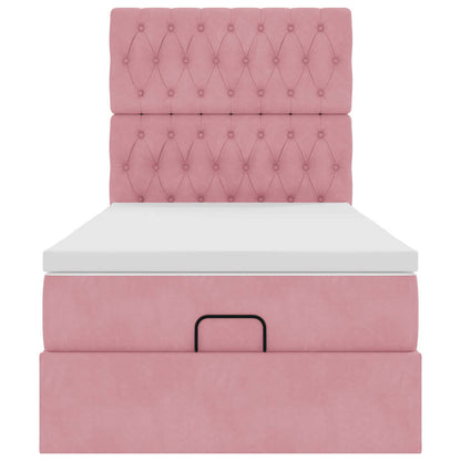 Cadre de lit ottoman avec matelas rose 80x200 cm velours