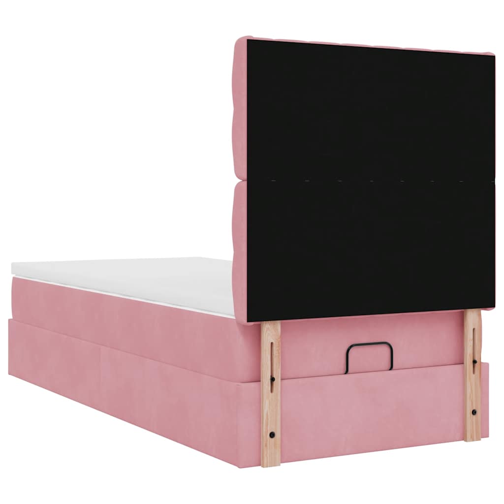 Cadre de lit ottoman avec matelas rose 80x200 cm velours