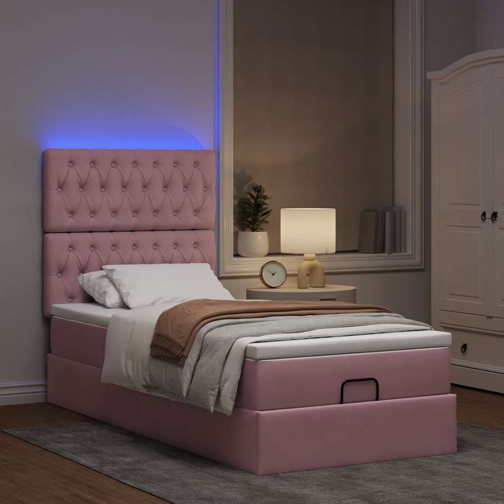 Cadre de lit ottoman avec matelas rose 80x200 cm velours