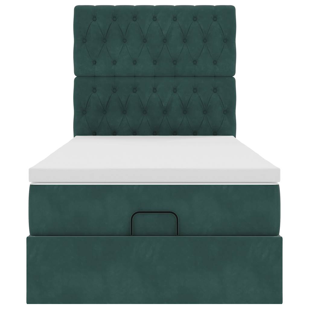 Cadre de lit ottoman avec matelas vert foncé 90x200 cm velours