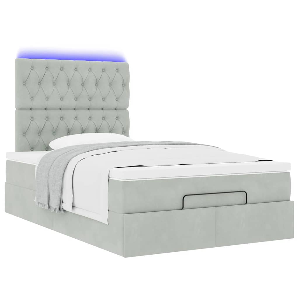 Cadre de lit ottoman avec matelas gris clair 120x190 cm velours