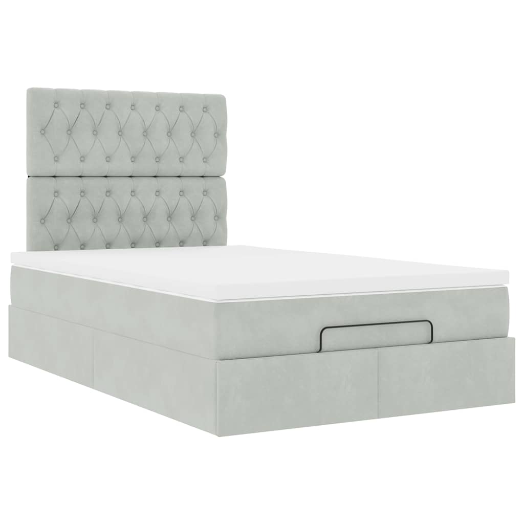 Cadre de lit ottoman avec matelas gris clair 120x190 cm velours