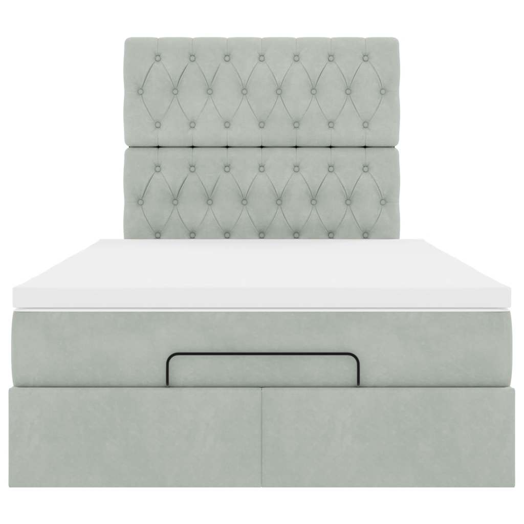 Cadre de lit ottoman avec matelas gris clair 120x190 cm velours