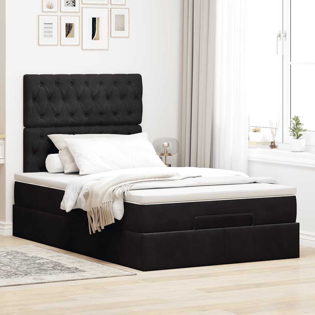 Cadre de lit ottoman avec matelas noir 120x190 cm velours