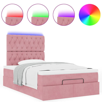 Cadre de lit ottoman avec matelas rose 120x190 cm velours