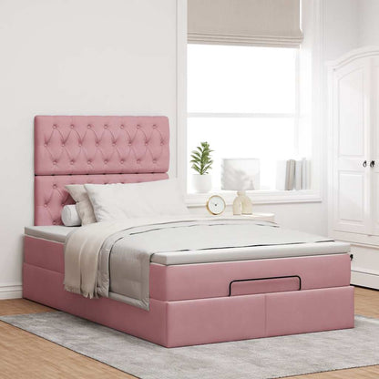 Cadre de lit ottoman avec matelas rose 120x190 cm velours