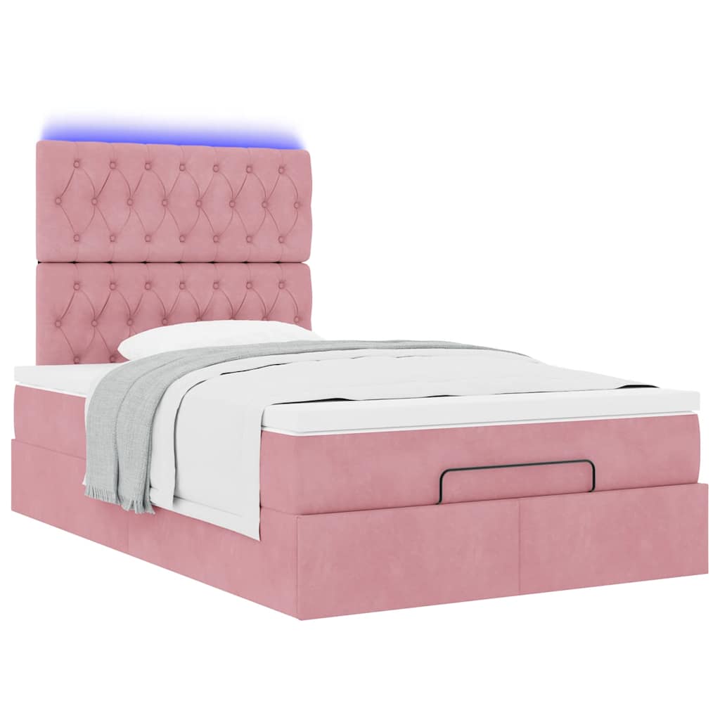 Cadre de lit ottoman avec matelas rose 120x190 cm velours