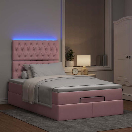 Cadre de lit ottoman avec matelas rose 120x190 cm velours