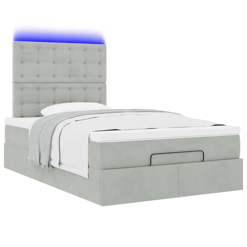 Cadre de lit ottoman avec matelas gris clair 120x190 cm velours