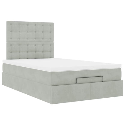 Cadre de lit ottoman avec matelas gris clair 120x190 cm velours