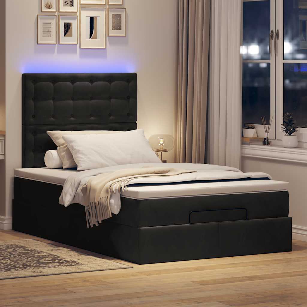 Cadre de lit ottoman avec matelas noir 120x190 cm velours