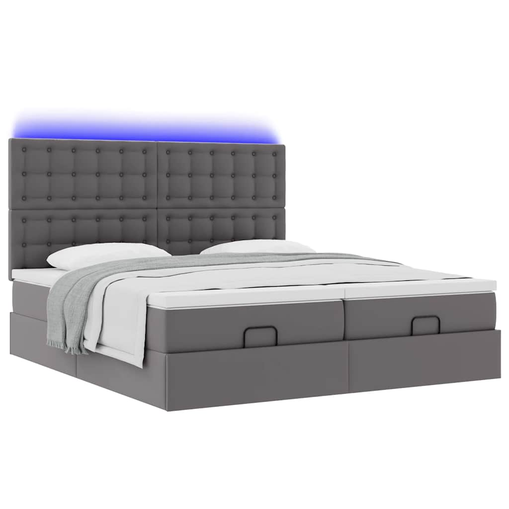 Lit ottoman avec matelas & LED Gris 180x200cm similicuir