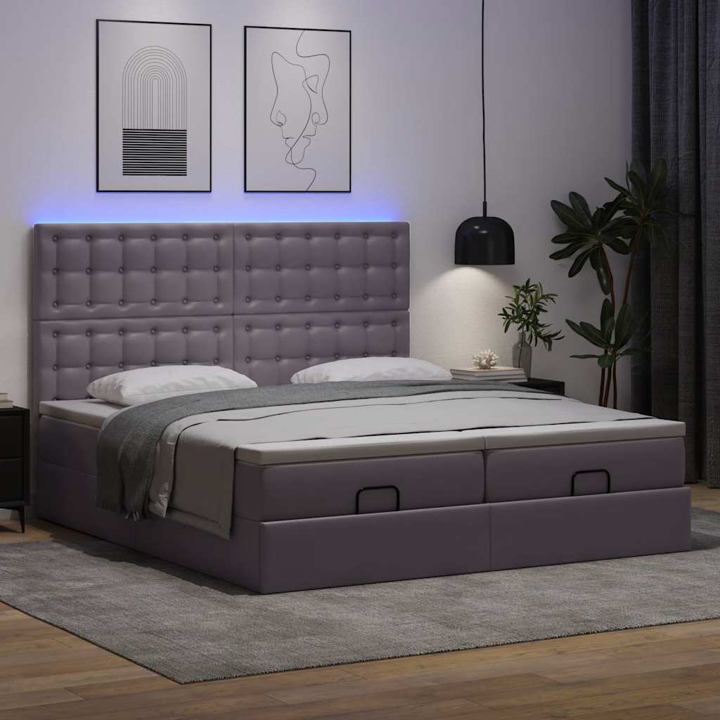 Lit ottoman avec matelas & LED Gris 180x200cm similicuir