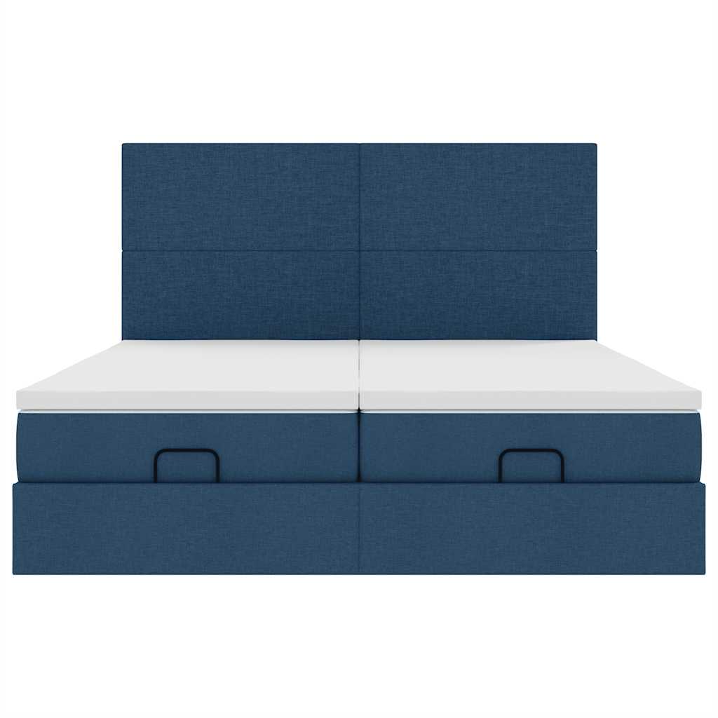 Cadre de lit ottoman avec matelas bleu 180x200 cm tissu