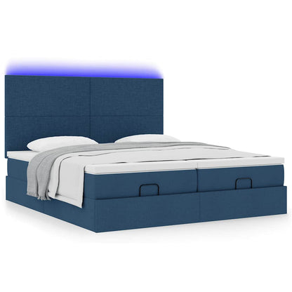 Cadre de lit ottoman avec matelas bleu 180x200 cm tissu