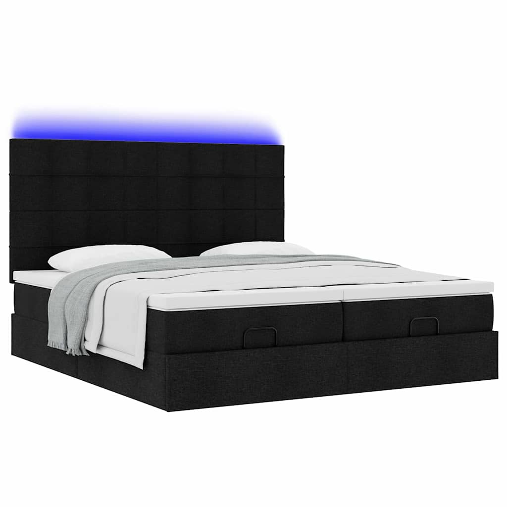 Cadre de lit ottoman avec matelas noir 160x200 cm tissu