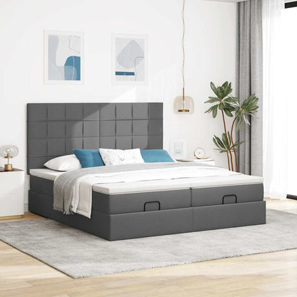 Cadre de lit ottoman avec matelas gris foncé 180x200cm tissu