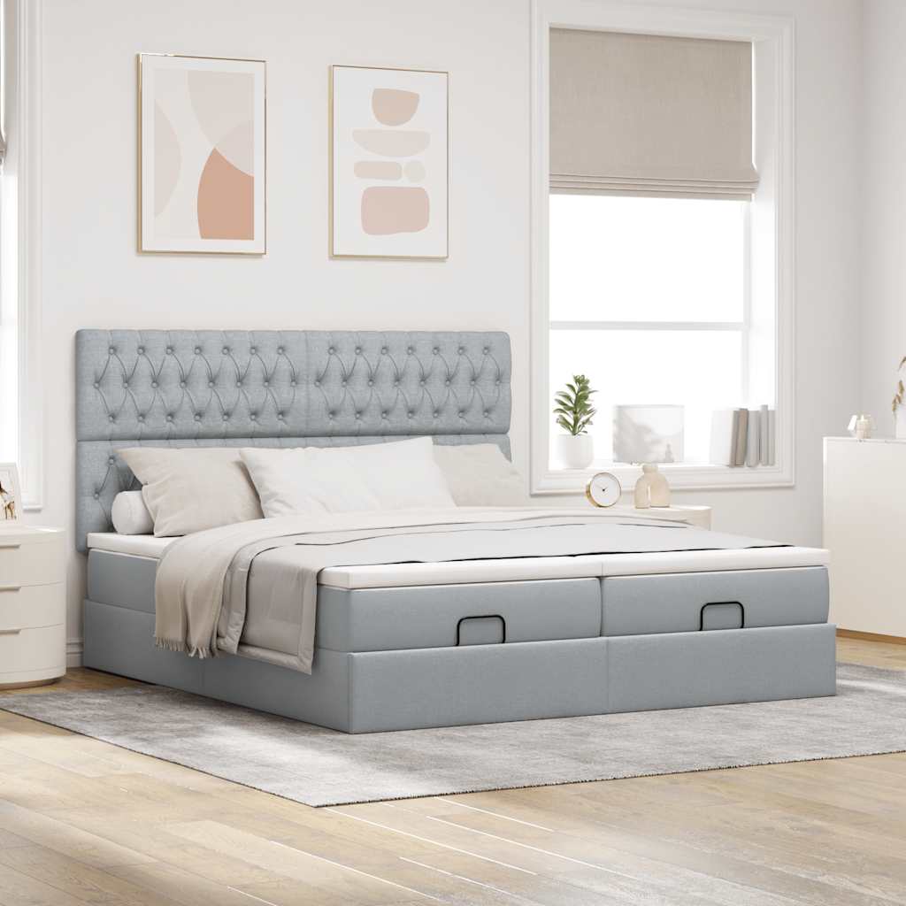 Cadre de lit ottoman et matelas gris clair 160x200cm tissu