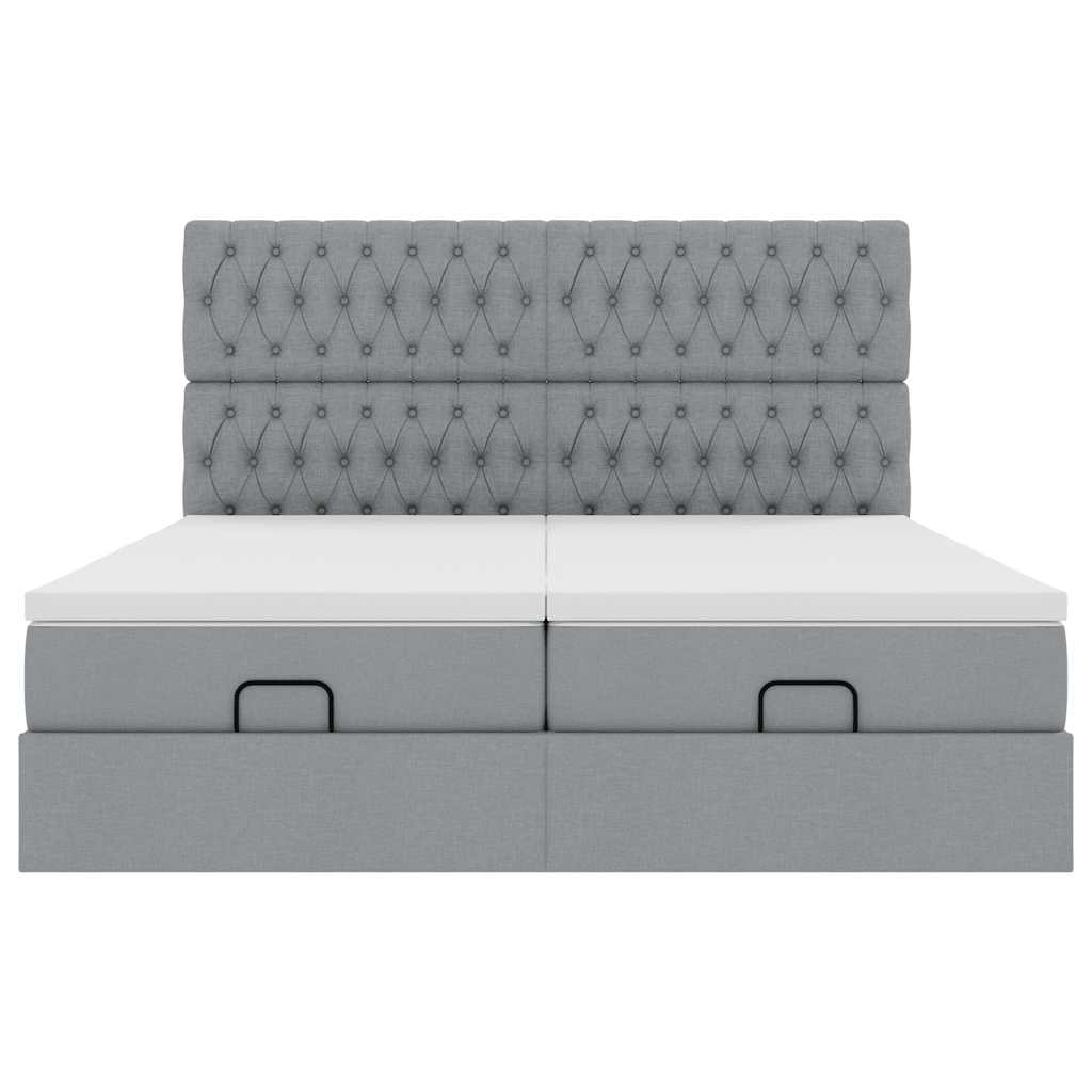 Cadre de lit ottoman et matelas gris clair 160x200cm tissu