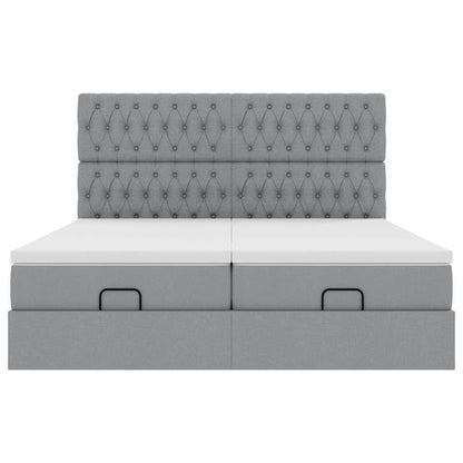 Cadre de lit ottoman et matelas gris clair 160x200cm tissu