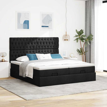 Cadre de lit ottoman avec matelas noir 160x200 cm tissu