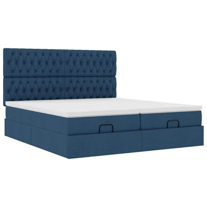 Cadre de lit ottoman avec matelas bleu 180x200 cm tissu