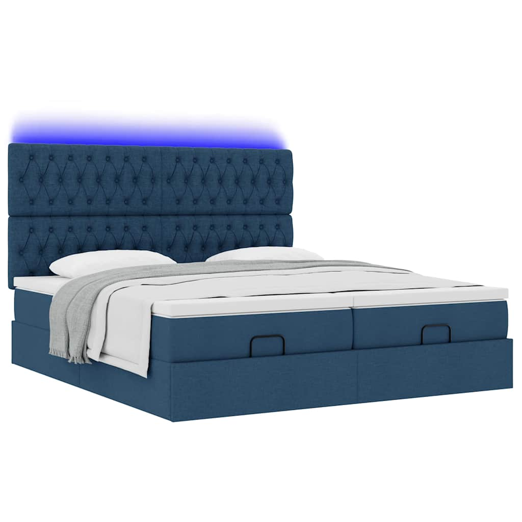 Cadre de lit ottoman avec matelas bleu 180x200 cm tissu