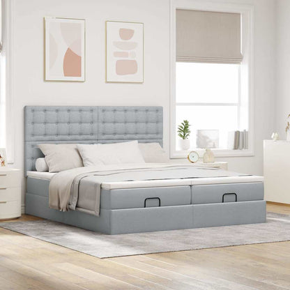 Cadre de lit ottoman et matelas gris clair 180x200cm tissu