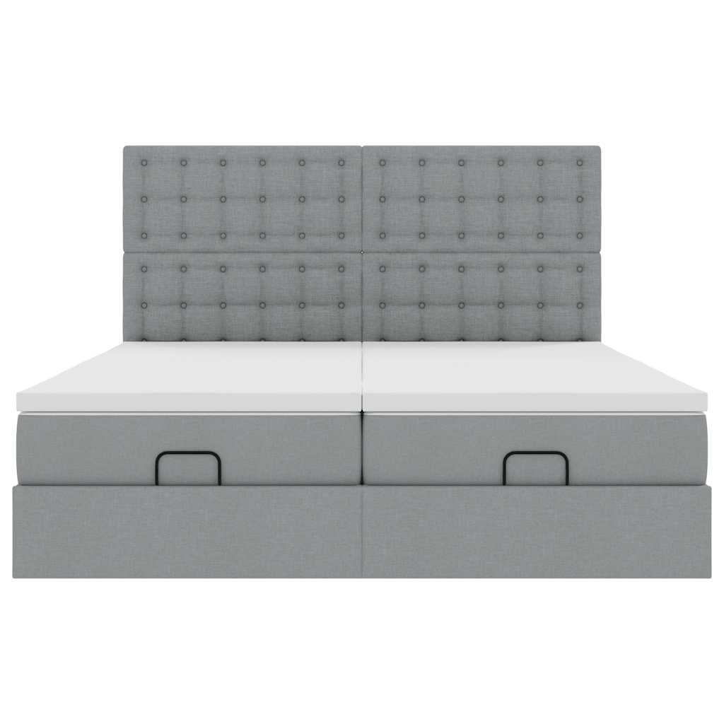 Cadre de lit ottoman et matelas gris clair 180x200cm tissu