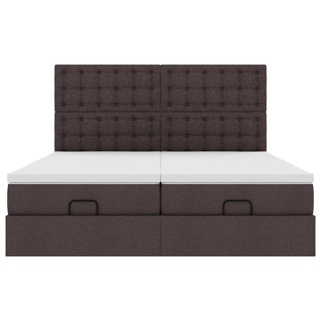 Cadre de lit ottoman avec matelas marron foncé 180x200 cm tissu