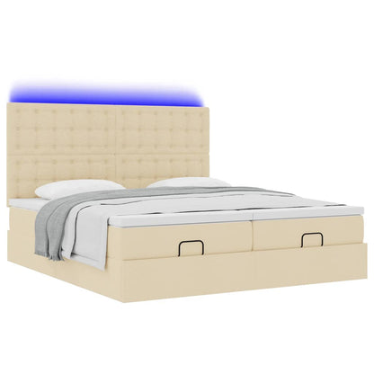 Cadre de lit ottoman avec matelas crème 180x200 cm tissu