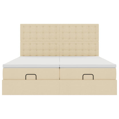 Cadre de lit ottoman avec matelas crème 180x200 cm tissu