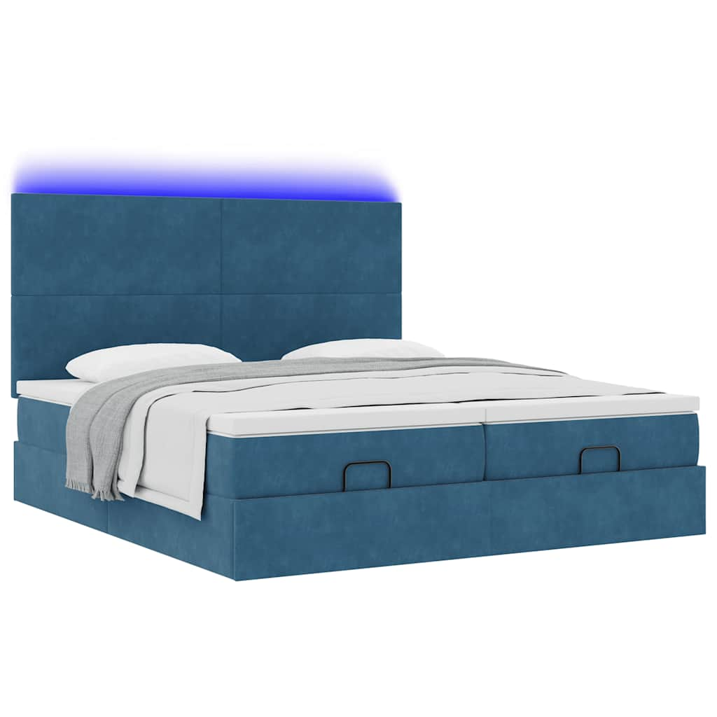 Cadre de lit ottoman avec matelas bleu foncé 160x200 cm velours