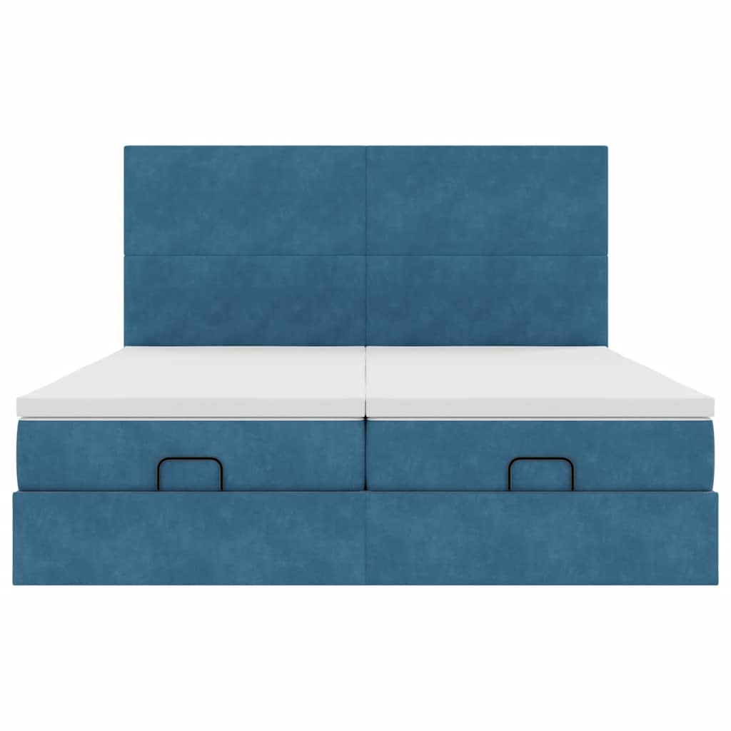 Cadre de lit ottoman avec matelas bleu foncé 160x200 cm velours