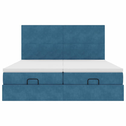 Cadre de lit ottoman avec matelas bleu foncé 160x200 cm velours