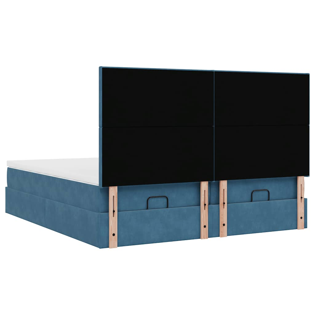 Cadre de lit ottoman avec matelas bleu foncé 160x200 cm velours